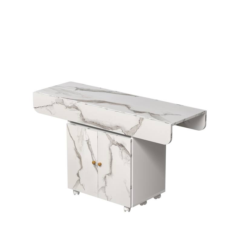 Wood Folding Dining Table with Storage Rack, Movable Entryway Table Kitchen Island Side Table Coffee Table