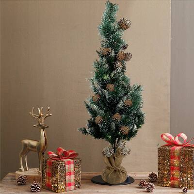 Christmas Tree Artificial Needles Base Stand Small Pre Lit LED Pine Cone