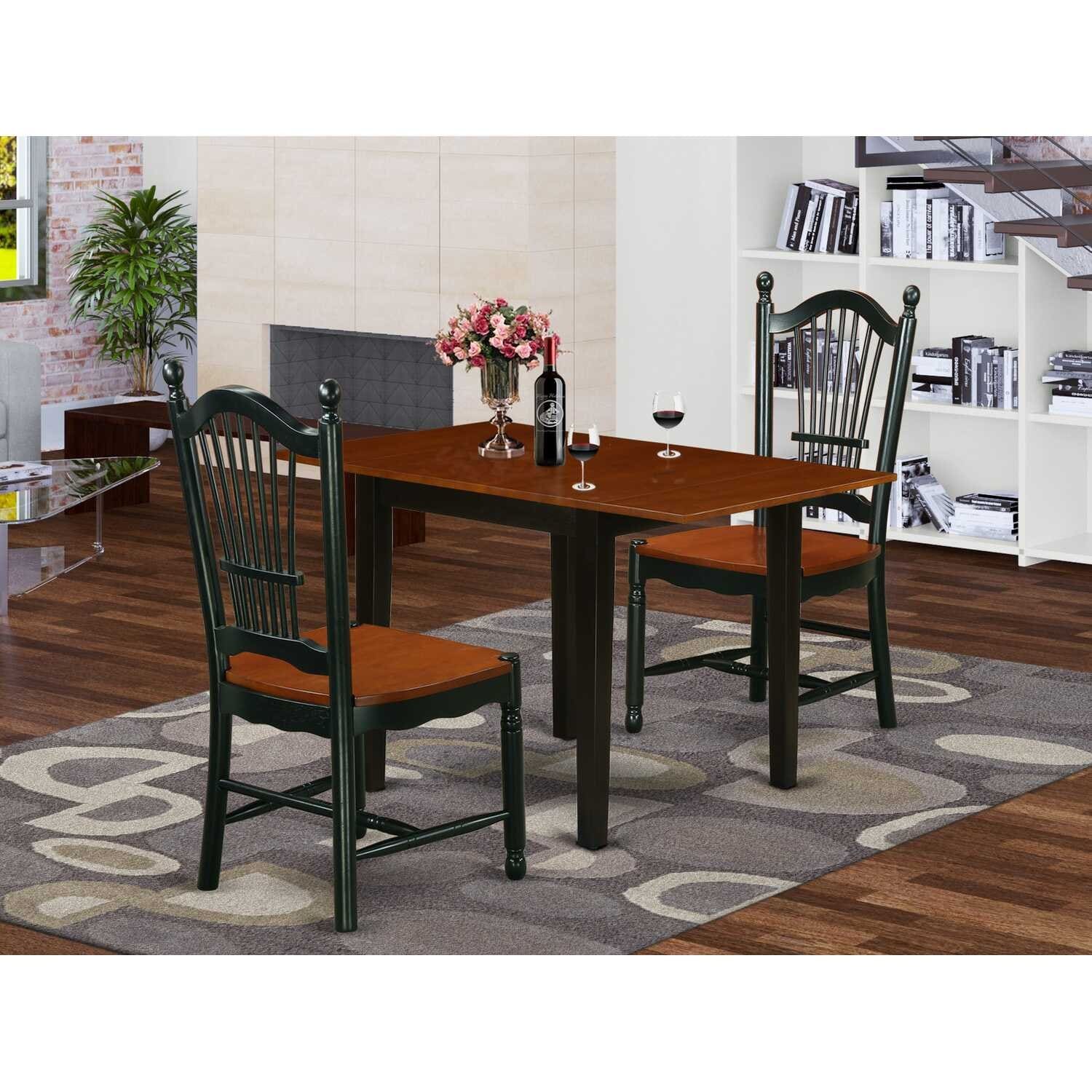 HomeStock 3-Piece Black and Cherry Finish Solid Wood Top Dining Table Set