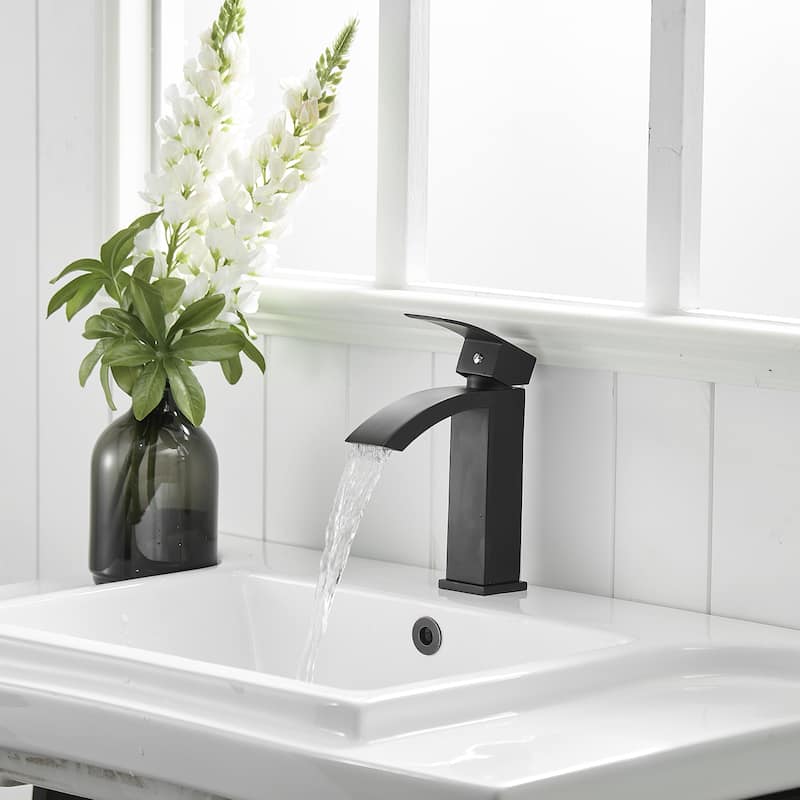 Modern Single Handle Single Hole Bathroom Sink Faucet with Waterfall Sprayer, Rust, Corrosion and Fingerprint Resistant - Black