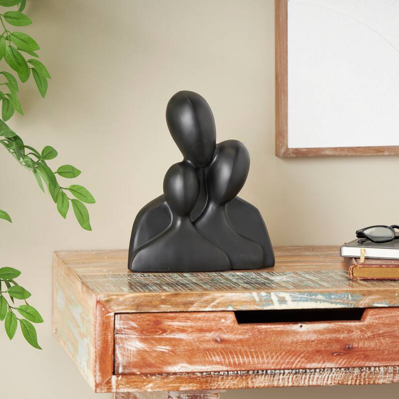 Black Polystone Nesting Family 3 Head People Decorative Sculpture - Black