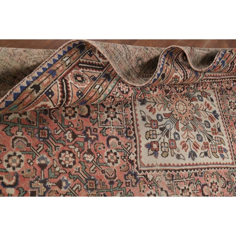 Geometric Pink Hamedan Vintage Persian Area Rug Handmade Wool Carpet - 7'5" x 10'4"