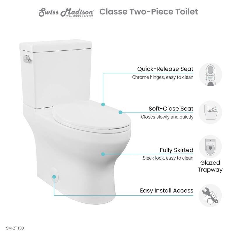 Classe Two-Piece Elongated Left Side Flush Handle Toilet