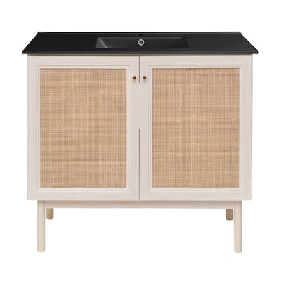 Classe 36 In. White Oak Bathroom Vanity With Black Ceramic Sink Top