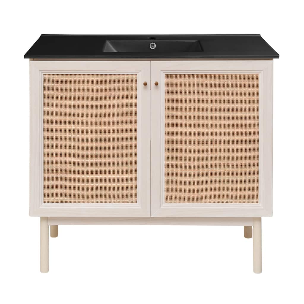 Classe 36 In. White Oak Bathroom Vanity With Black Ceramic Sink Top