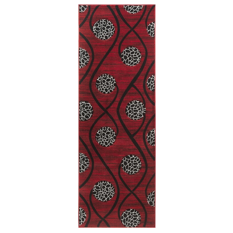 Orelsi Collection Abstract Area Rug - 2'8" x 11'10" Runner - Red/Black