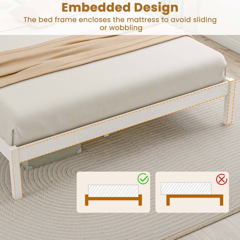 Costway Twin/Full/Queen Wooden Platform Bed with 12 Slats Headboard &