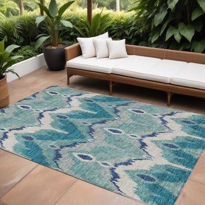 HomeRoots Ikat Transitional Rectangle Outdoor Rug