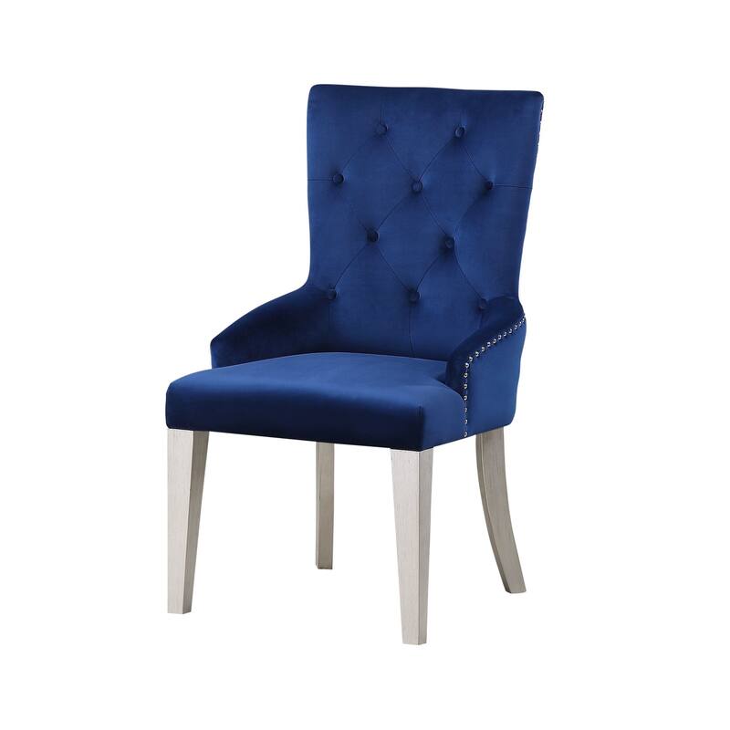 Blue Fabric Upholstered Dining Chairs, Low Armrest Parson Chairs with