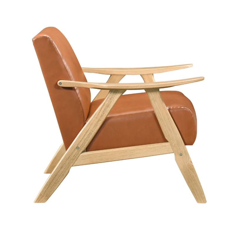 Indy Accent Club Armchair, Faux Leather, Natural Brown Solid Wood