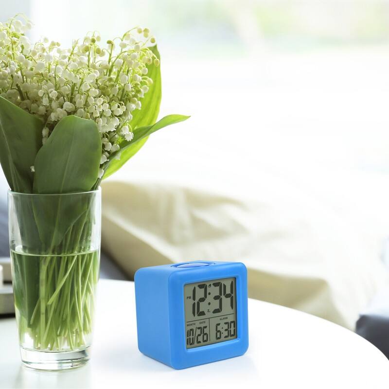 Equity by La Crosse Blue Soft Cube LCD Alarm Clock with Smart Light - Blue