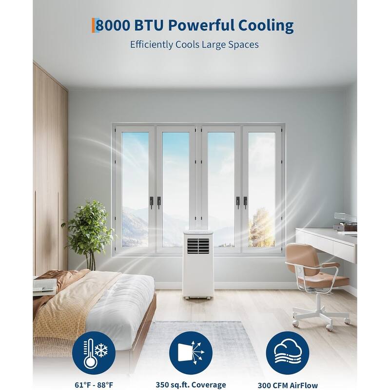 8000 BTU Portable Air Conditioner with Fan & Dehumidifier,Standing Air Conditioner with Remote