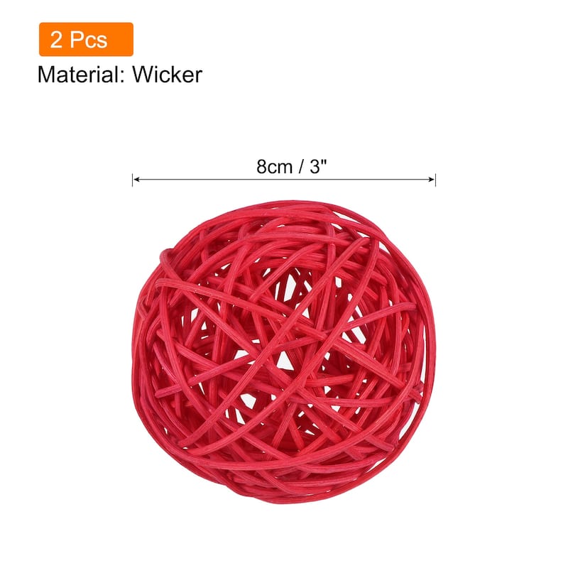 Wicker Rattan Balls 3 Inch Rattan Decorative Balls Vase Fillers - Red - 2 Pcs