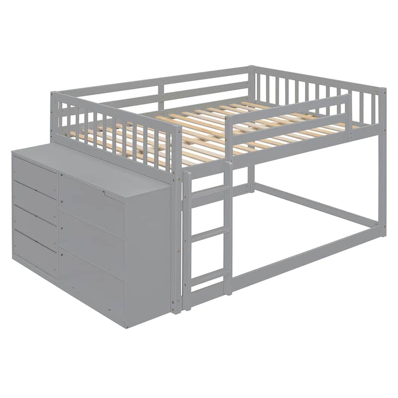 Space-Saving Full Bunk Bed with 4 Drawers, 3 Shelves, and Sturdy Ladder