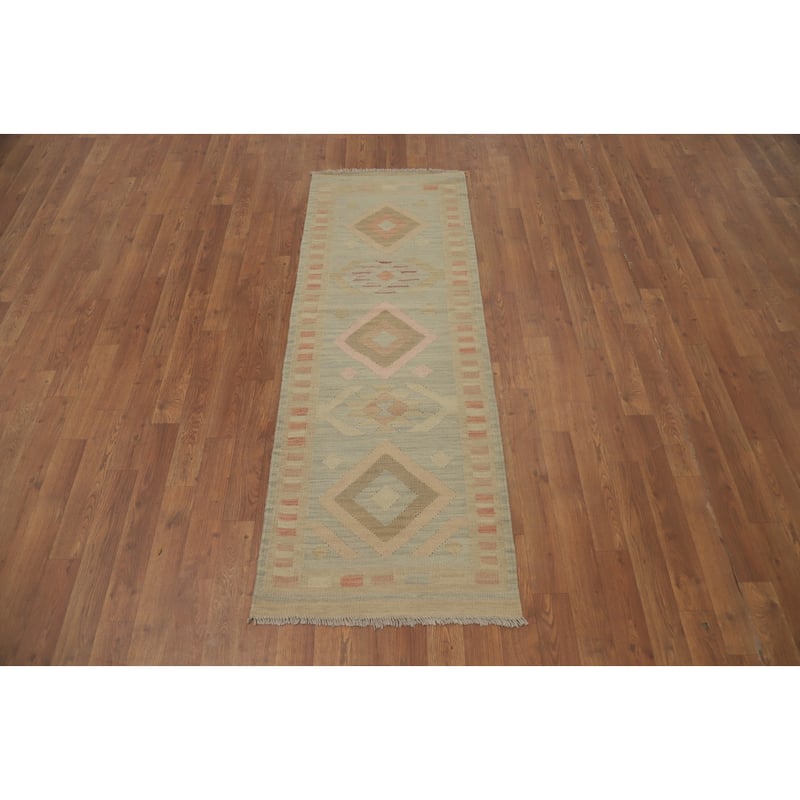Hand Woven Oriental 100% Wool Carpet Southwestern Tribal Multi-Colored Kilim Runner Rug - 5' 8'' X 2' 0''