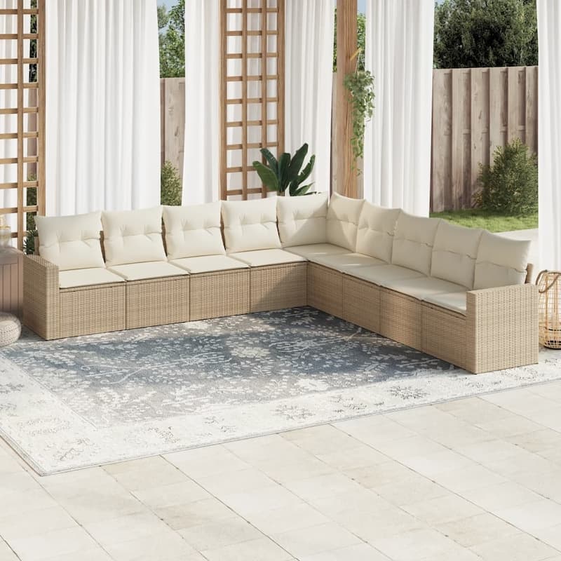 vidaXL Garden Sofa Set Beige PE Rattan, Powder-Coated Steel, 100% Polyester - 24.4 x 25.8 x 27.2