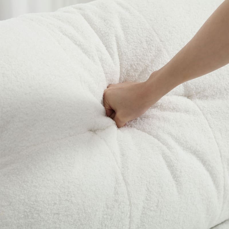 White 96.46'' Fabric Sofa with Comfy Padded Design and Plastic Feet