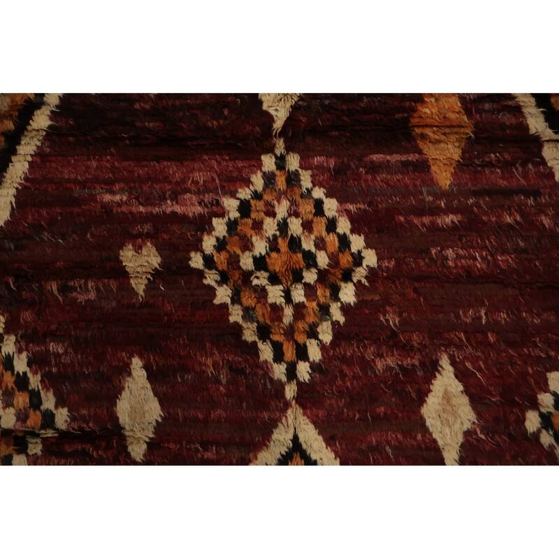 Hand Knotted Oriental 100% Wool Carpet Modern Tribal Red Moroccan Area Rug - 9' 10'' X 8' 3''