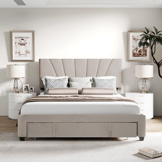 Elegant Design Queen Size Storage Bed Velvet Upholstered Platform Bed ...