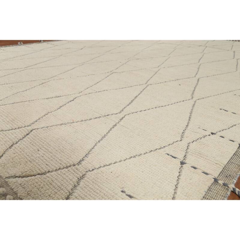 All-Over Trellis Ivory Moroccan Rug Hand-Knotted Wool Carpet - 8'8"x 12'11"