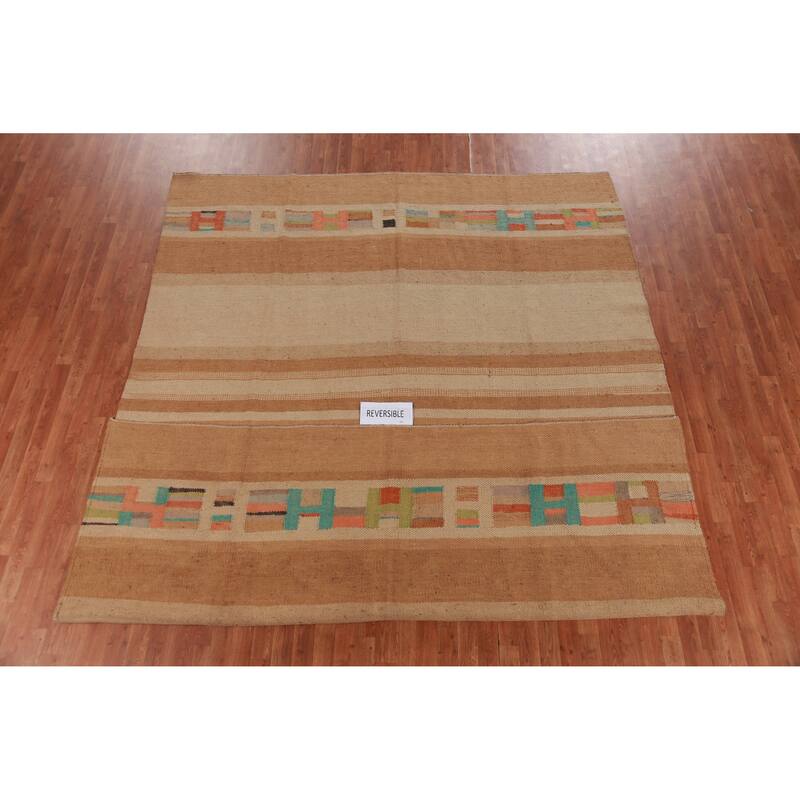 Hand Woven Oriental 100% Jute Carpet Modern Stripe Multi-Colored Kilim Area Rug - 12' 0'' X 8' 10''