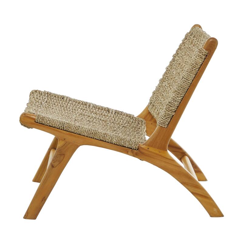 Teak Wood Living Room Accent Chair with Leather or Woven Cane Seat