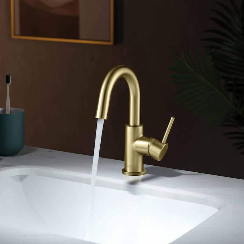 Circular Single Handle High-Arc Bathroom Sink Faucet with Pop Up Drain