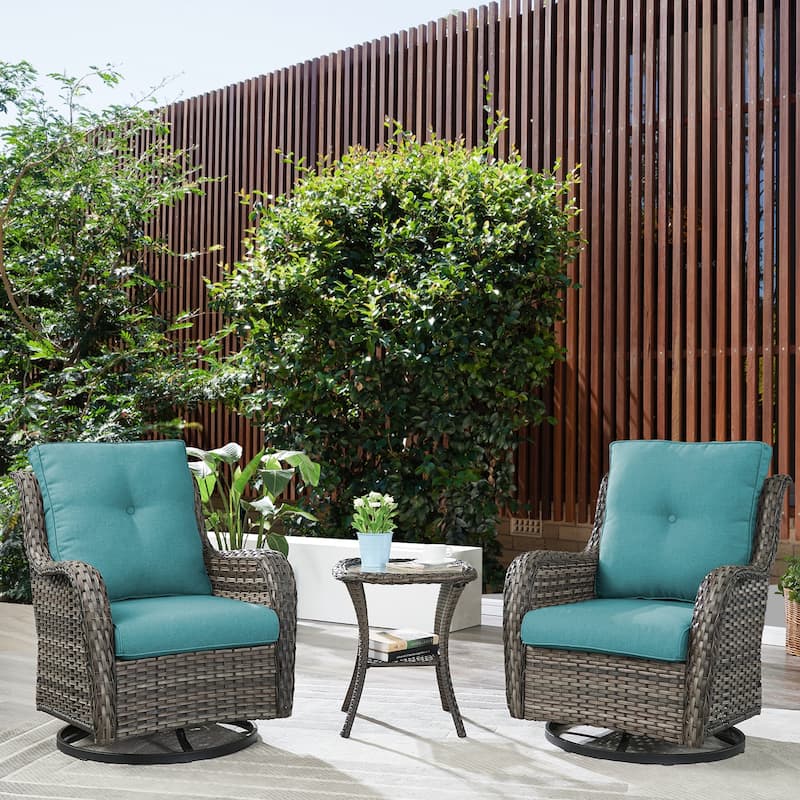 Gymojoy Patio Swivel Rocking Chair Coffee Table Set - Grey - Sky Blue