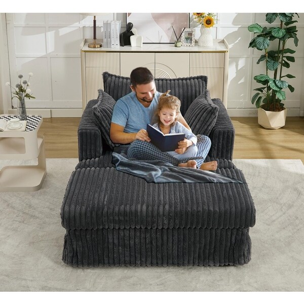 Oversized Corduroy Sofa Sleeper Sofa Chair Ottoman Set Dark Gray 1 Seater