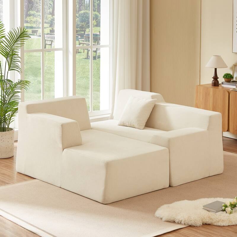 96.46" L-Shaped Corduroy Sectional Sofa, No Assembled Required