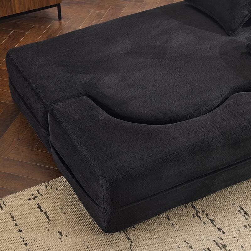 Queen Size Foldable Sofa Bed, Chenille Futon Sofa Couch, High-Density Foam Convertible Sleeper Sofa, Foldable Floor Couch Bed - Black
