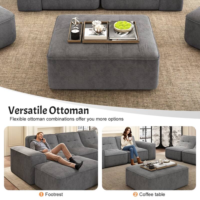 GDFStudio - Modern 143.7" Tufted Chenille Upholstered Modular Sectional Sofa Set with Removable Ottoman & Ergonomic Design