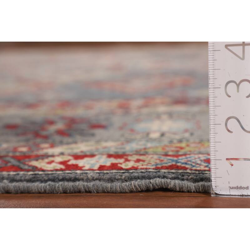Oriental Geometric Kazak Area Rug Hand-Knotted Wool Carpet - 6'10" x 9'11"