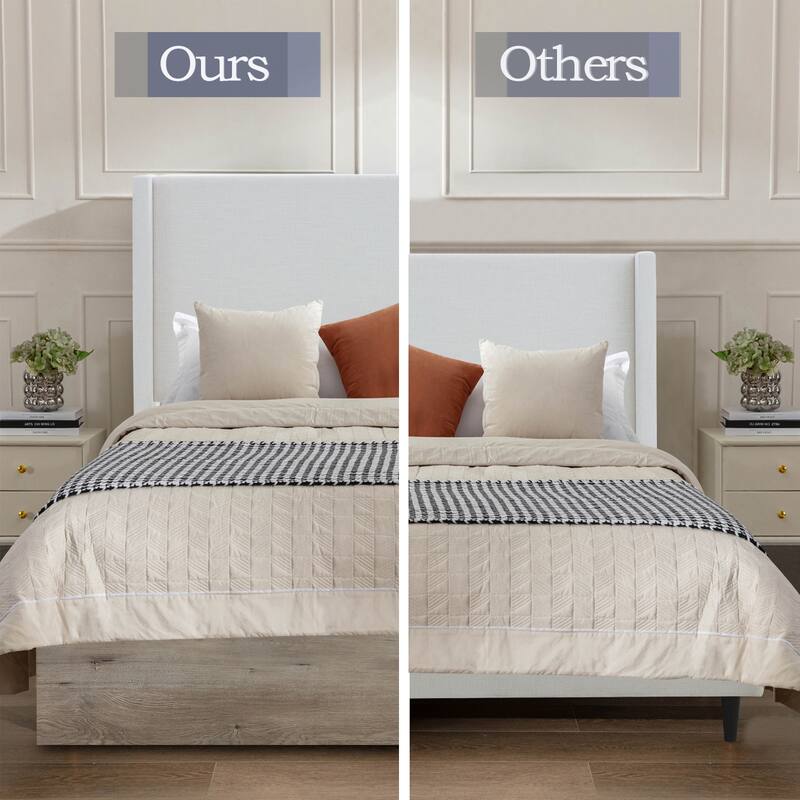 Upholstered Wingback Bed / 54" High Headboard / Wood Base / Rustic / Modern Farmhouse / Neutral / Scandinavian, Queen