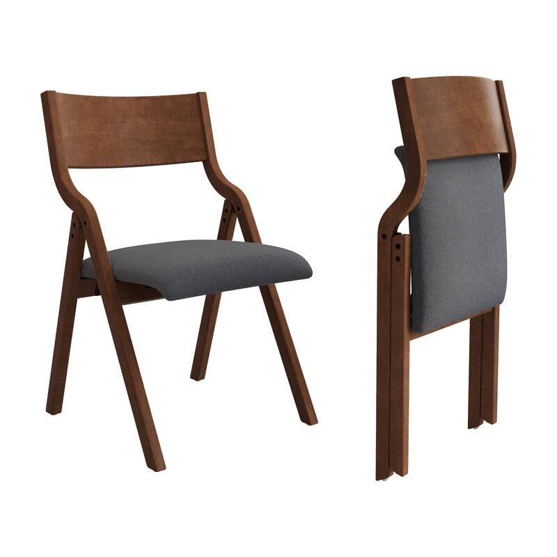 Set of 2 Dark Gray Fabric Dining Chair Wood Folding Chair Lounge Chair
