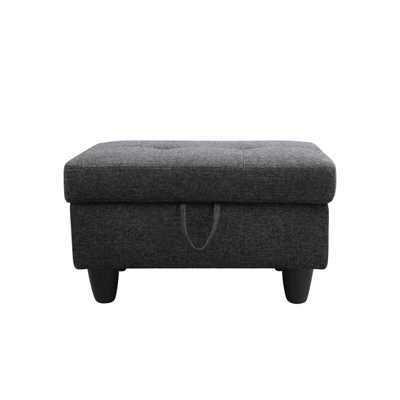 Durable 3PC Sectional Sofa with Double Spring Support, Breathable Fabric, Storage Ottoman