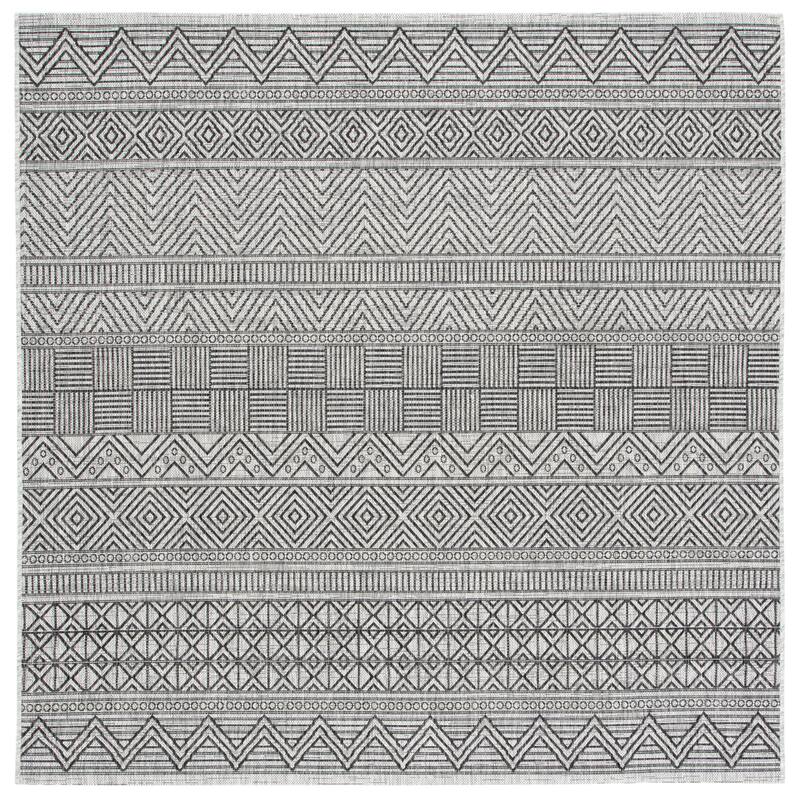 SAFAVIEH Courtyard Rozenn Indoor/ Outdoor Waterproof Patio Backyard Rug - 6'7" Square - Black/Grey