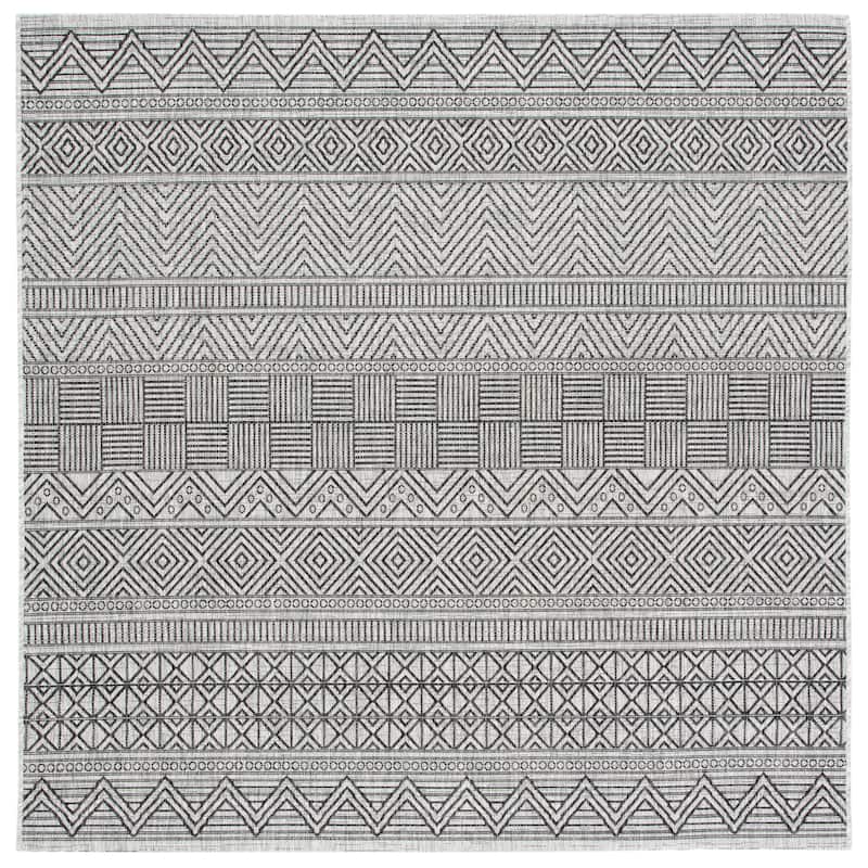 SAFAVIEH Courtyard Zorana Indoor/ Outdoor Waterproof Patio Backyard Rug - 7'1 x 7'1 Square - Black/Grey