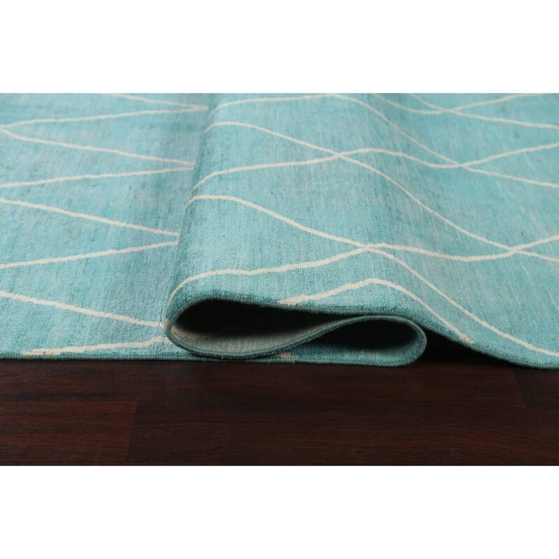 Turquoise Trellis Moroccan Vegetable Dye Area Rug Handmade Wool Carpet - 6'4" x 9'5"