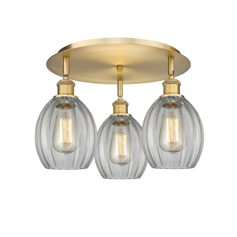 Innovations Lighting Eaton - 3 Light Flush Mount - Clear/Brushed Brass
