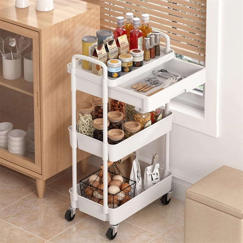 3-Tier Rolling Cart - 11.41"D x 15.35"W x 30.71"H