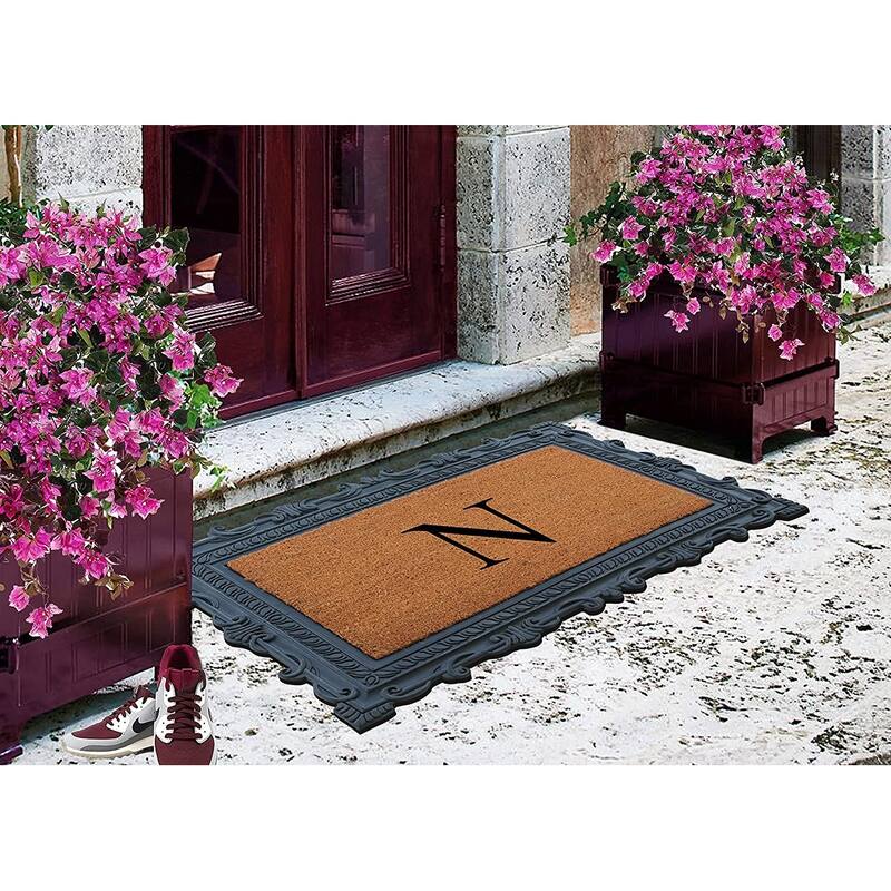 A1HC First Impression Carson Rubber and Coir 24" X 36", Heavy Duty, Easy to Clean Outdoor Monogrammed Doormat