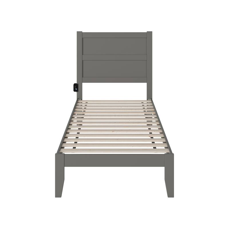 Twin XL Bed Frame Grey Wood Platform Bed Neo-Classical Design