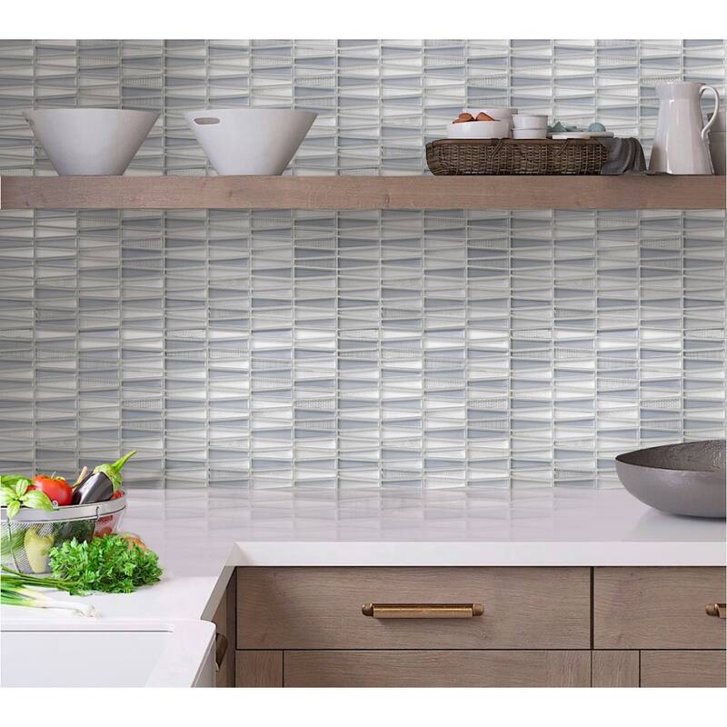 Apollo tile 12" x 13" Glacier Glossy Matte White Blue Glass Tile (5.38 sq ft/case) - 5 Pack - Blue