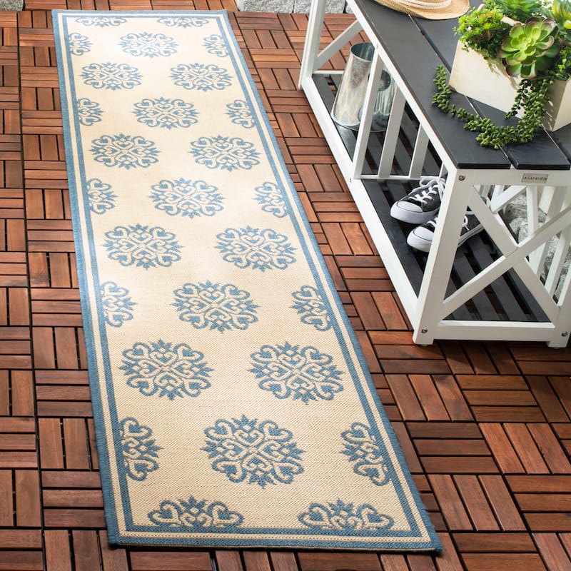 SAFAVIEH Beach House Indoor/ Outdoor Waterproof Patio Backyard Rug - 2'2" x 6' Runner - Blue/Creme