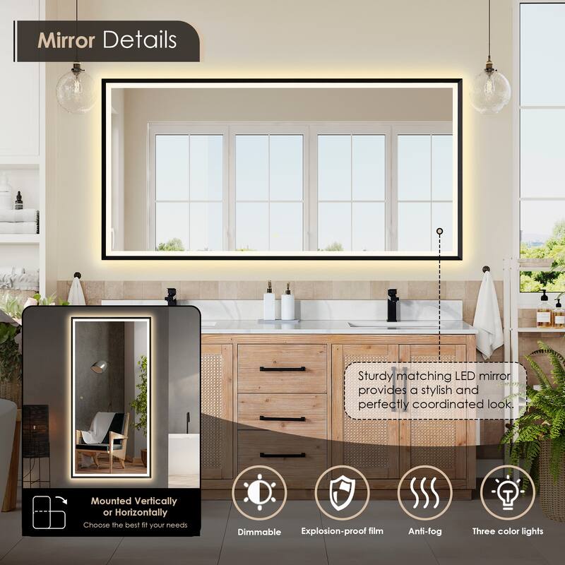 Floral Single Bathroom Vanity in Light Brown with Calacatta White Quartz Countertop with Mirror