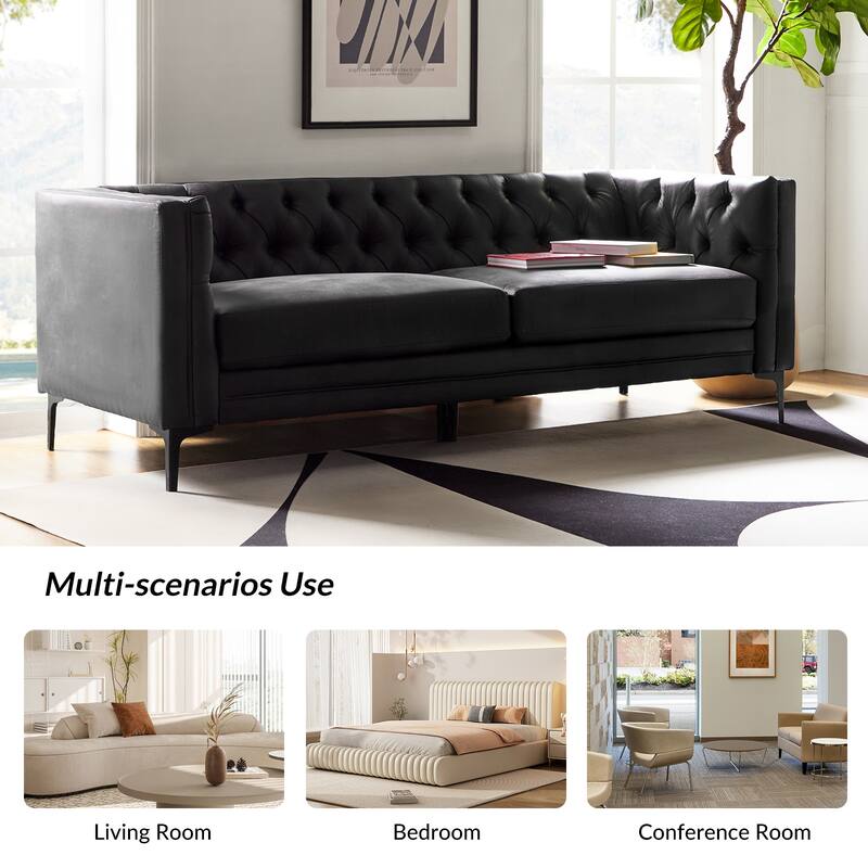 Calymne 84" Classic Square Arms Sofa with Button-Tufted Back by HULALA HOME