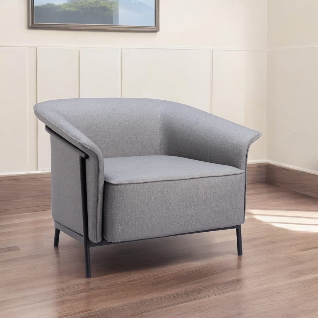 HomeRoots 35" Slate Gray And Black Faux Leather Arm Chair - 35.4' X '26.8' X '32.7
