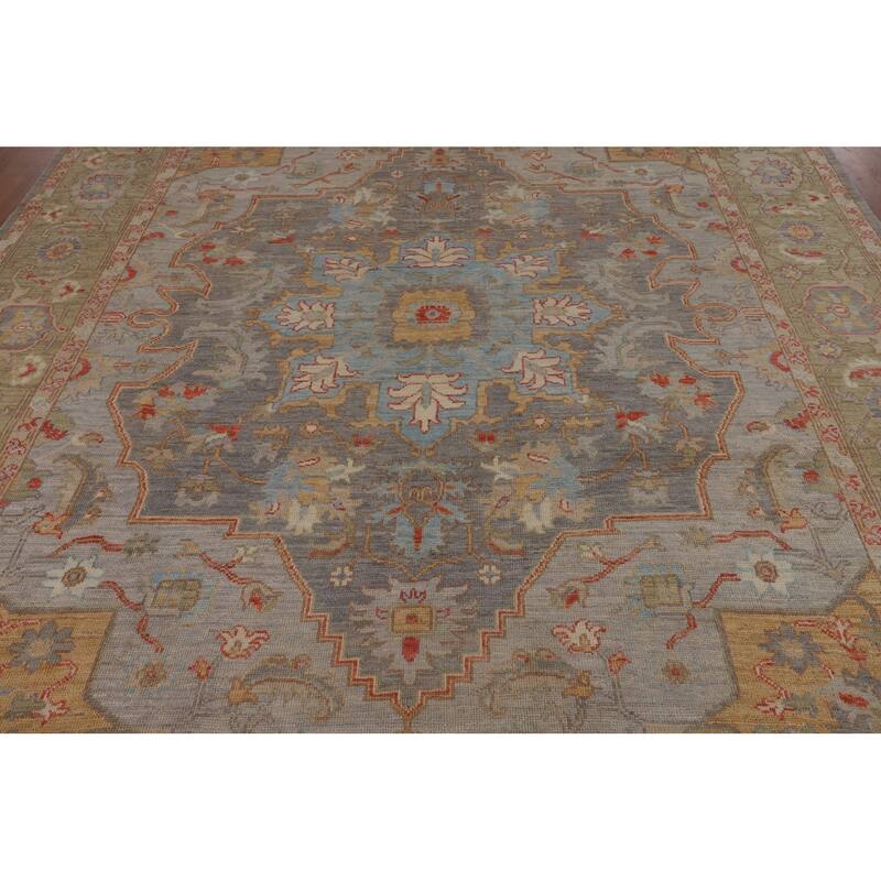 Oushak Turkish Area Rug Vegetable Dye Hand-Knotted Grey Wool Carpet - 8'1"x 9'9"