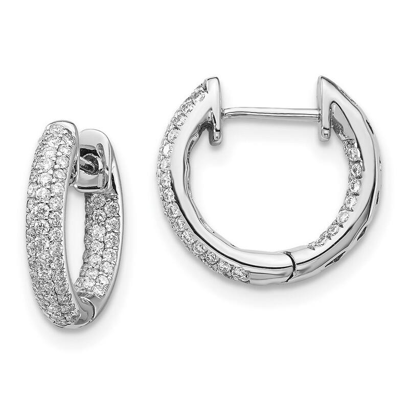 Curata 14k White Gold Diamond Hinged Hoop Earrings - 13x14mm Wide 2mm Thick